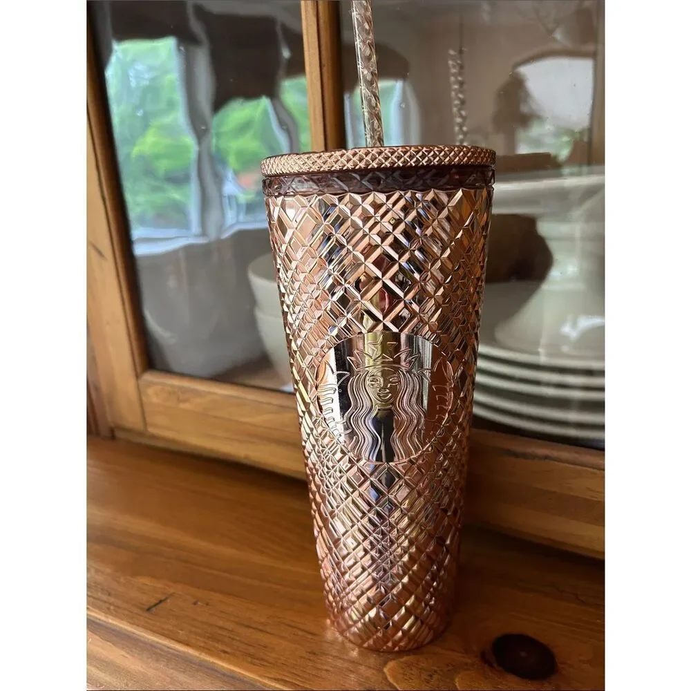 Starbucks Metallic Rose Gold Studded Tumbler with Straw